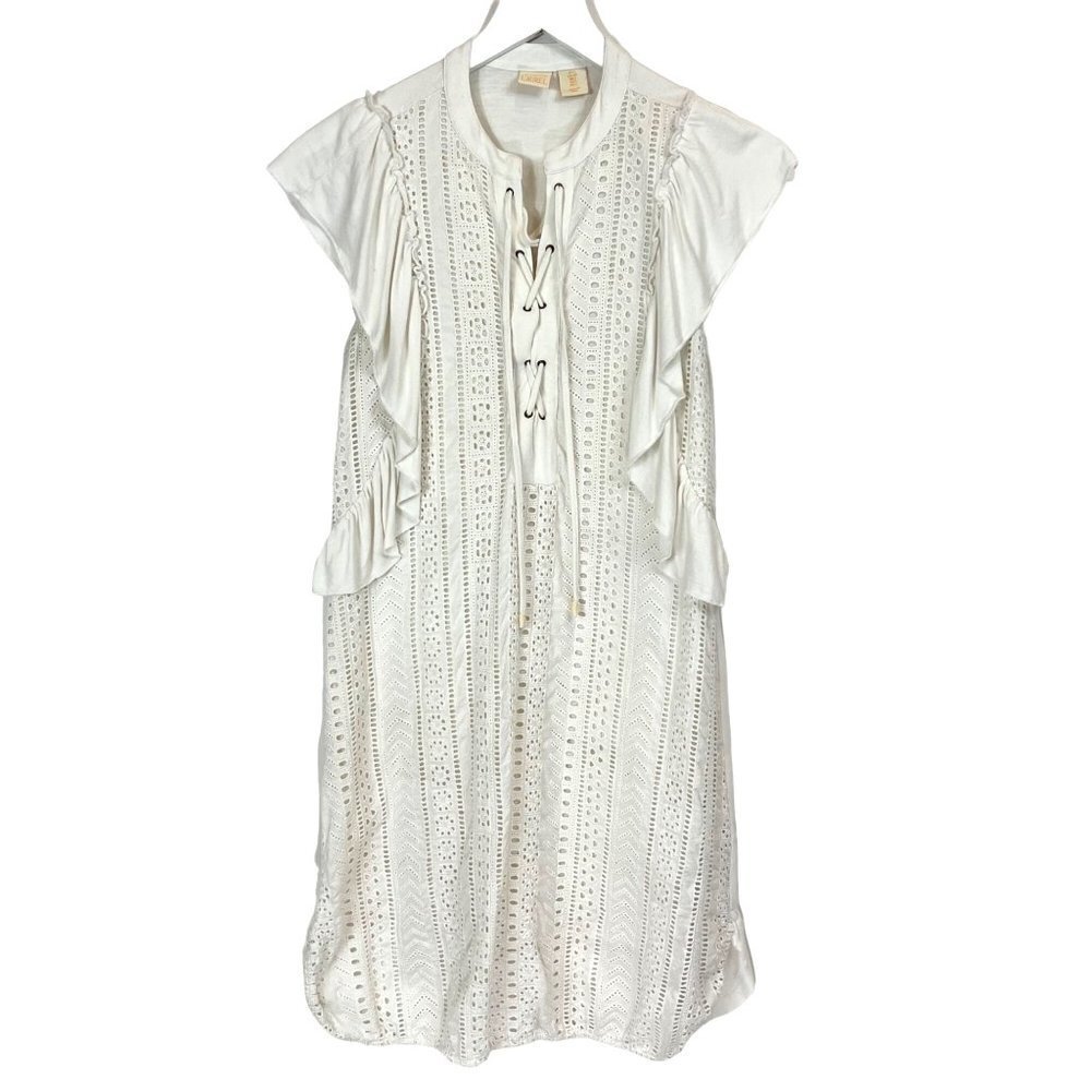 Lucy & Laurel Dress Women Small Ivory Eyelet Boho Eyelet Tie Front Cottage Core